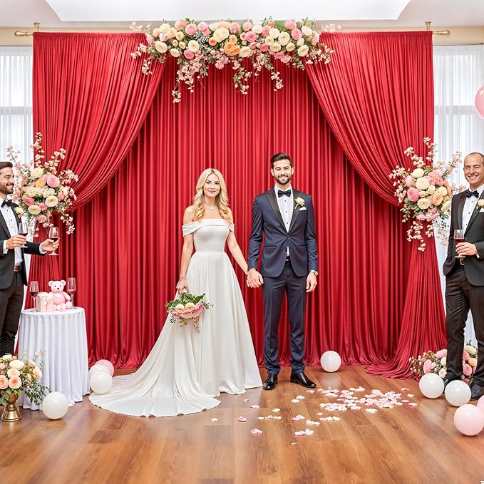 20ft x 12ft Red Backdrop Curtains Wrinkle Free Backdrop Curtain for Wedding Parties Red Fabric Backdrops Drapes Back Drop Cloth Bridal Shower Stage Curtains Wedding Decorations for Reception