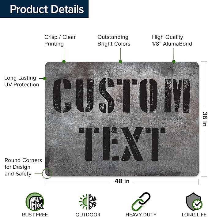 Custom Sign, Custom Street Sign, 11 Font Colors, 13 Font Styles, 4 Hole Options, 22 Sizes, 36x48 Inches, Rust Free DiBound, Fade Resistant, Made in USA by My Sign Center (Grunge Metal)