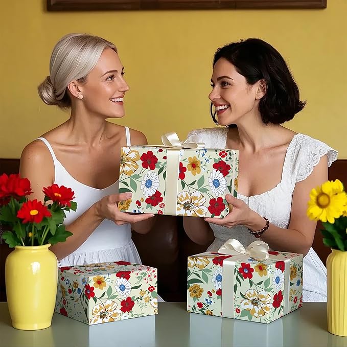 WRAPAHOLIC Floral Wrapping Paper Roll - Mini Roll - 17 Inch x 33 Feet - Wild Flower Wrapping Paper, Perfect for Girls Women Birthday, Wedding, Bridal Shower