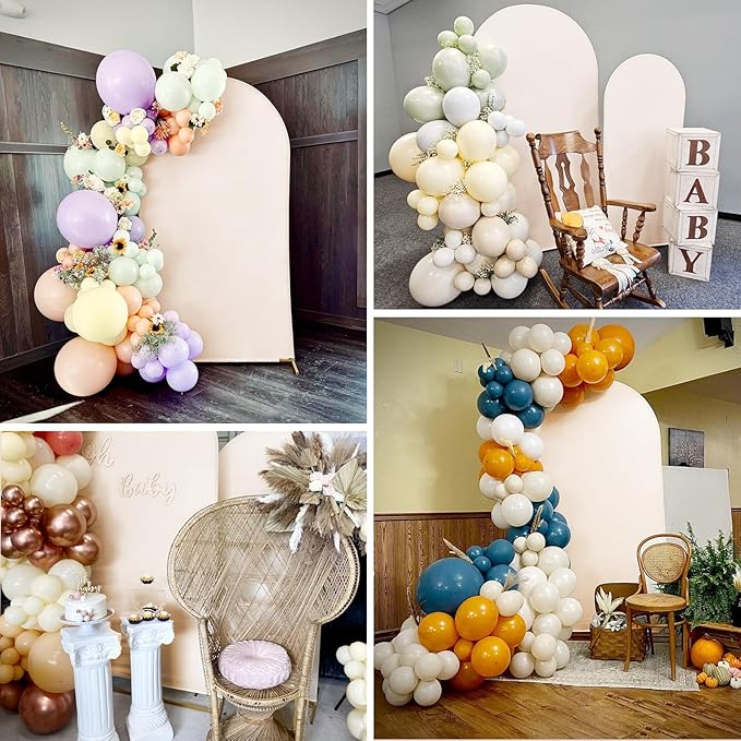 Wedding Arch Cover 6FT 7.2FT Arch Backdrop Cover Fitted Spandex Covers Set of 2 Round Top Chiara Arches Backdrop Stand Covers for Party Birthday Decoration（Beige