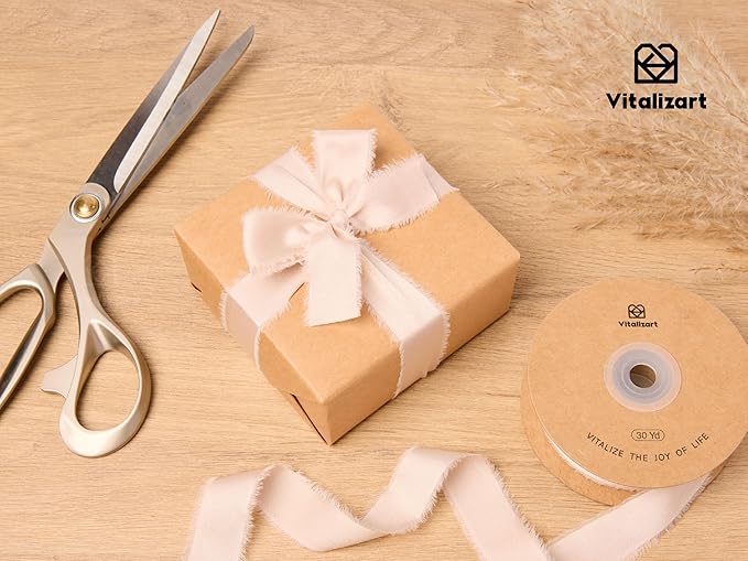 Vitalizart Silk Like Satin Ribbon 1 inch x 30 Yard Light Nude Handmade Frayed Ribbons for Gift Wrapping Baby Shower Wedding Bridal Bouquets Holiday Decor