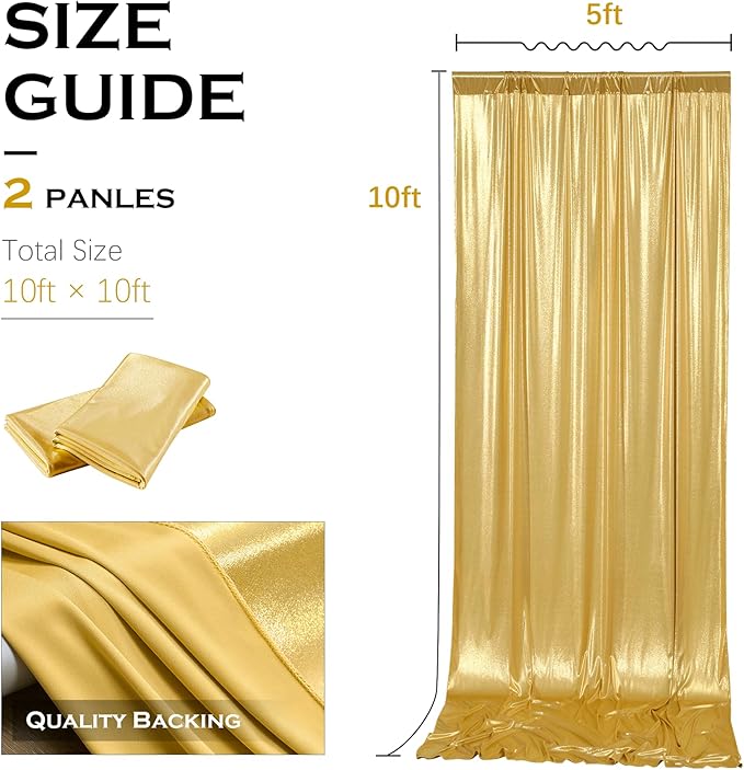 PartyVillage 10x10FT Gold Sequin Backdrop Curtain -2 Panels 5x10FT Wrinkle Free Shimmer Back Drop Cloth, Glitter Backdrop Drapes for Photography, Birthday, Wedding, Graduation Background