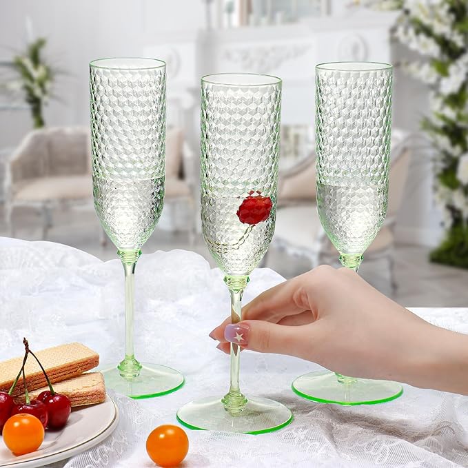 XUWAIDSGN 48 Pack Green Detachable 2 piece Champagne Flutes 5.5 Oz Unbreakable Plastic Mimosa Disposable Champagne Glasses Drinking Cups Stemmed Reusable Wine Toasting Glasses for Wedding