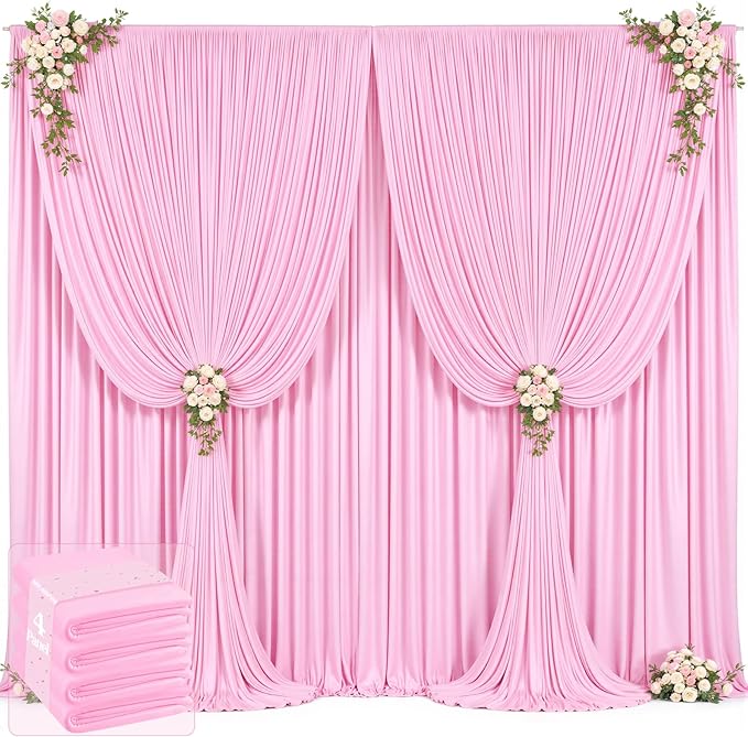 20ft x 12ft Light Pink Backdrop Curtains Wrinkle Free Backdrop Curtain for Wedding Parties Pink Fabric Backdrops Drapes Back Drop Cloth Bridal Shower Stage Curtains Wedding Decorations for Reception