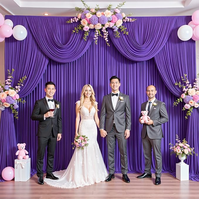 50ft x 12ft Purple Backdrop Curtains Wrinkle Free Backdrop Curtain for Wedding Parties Purple Fabric Backdrops Drapes Back Drop Cloth Bridal Shower Stage Curtains Wedding Decorations for Reception