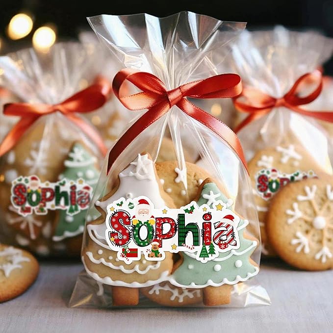CALLIE Personalized Christmas Stickers with Custom Name, Waterproof Custom Christmas Name Tags Stickers, Peel and Stick Christmas Gift Tags (Santa Claus Elk + Name)