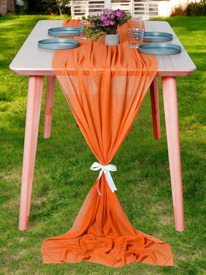 MDS Halloween Chiffon Table Runner - 10 Pack, 29 x 170 Inches, 14ft Each - Sheer Spooky Table Runners for Haunted House Parties, Trick-or-Treat Tables, Witchy Décor, Wedding & Events - Orange