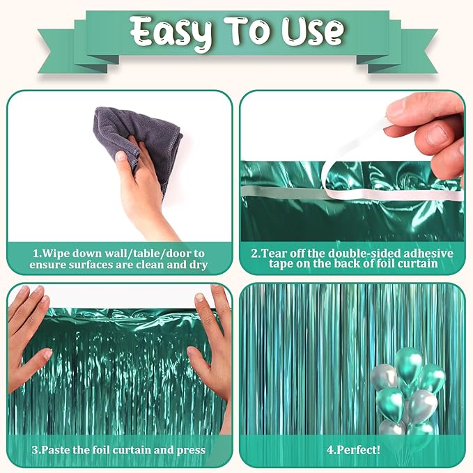 3 Pack 3.3 x 6.6 ft Dark Green Foil Fringe Backdrop Curtains, Tinsel Streamers Party Decorations, Fringe Backdrop for Birthday, Baby Shower, Gender Reveal, Graduation