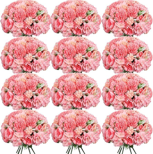 Tigeen Artificial Flowers Artificial Peonies Silk Flowers Faux Peony Fake Peony Silk Hydrangea Bouquet for Wedding Table Centerpiece Floral Vase Decor(Rose Pink,12 Bundles)