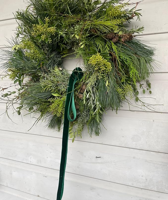 Dark Green Christmas Velvet Ribbon for Tree, Gift Wrapping, Flower Bouquet, Wreath Decorations, Bow Making 3/8'', 25 Yards