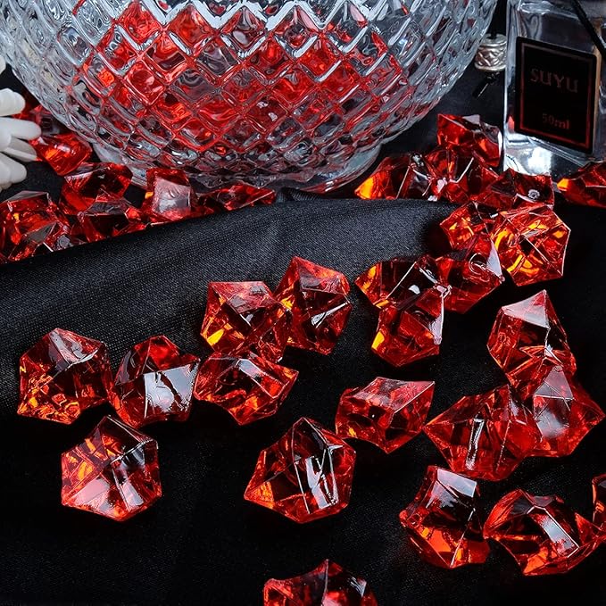 Acrylic Crushed Ice Rocks, Babenest 150 PCS Fake Crystals Plastic Ice Cubes Diamonds Gems for Vase Fillers, Home Decoration, Table Scatter, Event, Wedding, Arts & Crafts (Red)
