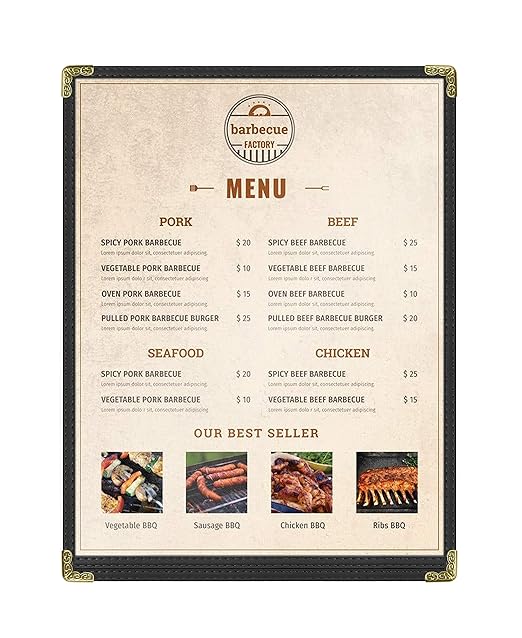 Goodsmart Restaurant Menu Covers – 25 Pack Black 2-View, Top-Loading Menu Holders, Vinyl & Plastic Café Menu Covers, Clear Menu Sleeves, Fits 8.5" x 11", Leather-Style Design, Gold Corners