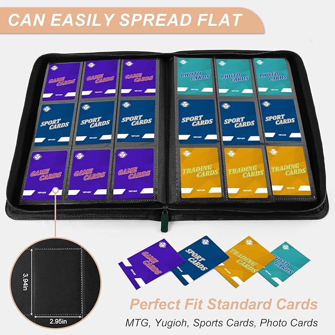 Card Binder for Trading Cards 9 Pocket, TiopLior Zip MTG Card Binders with 432 Side Loading Pocket, Card Album Fit for TCG Baseball Football Sports Card, Easy to Insert Card Collection Binder (green)