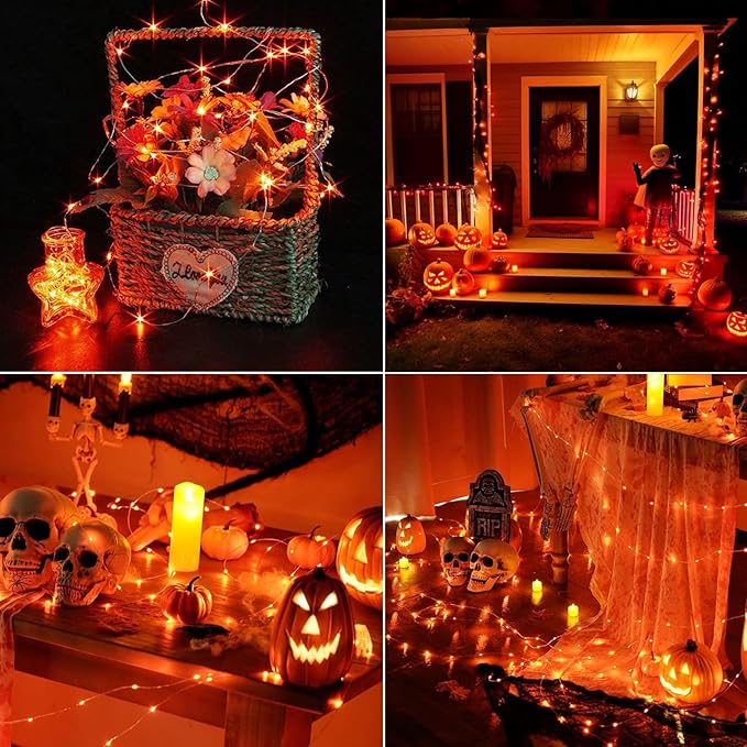 24 Pack LED Fairy Lights Battery Operated 7Ft 20Led Mini String Lights Waterproof Christmas for Mason Jars Bedroom DIY Party Wedding Christmas Decor Orange