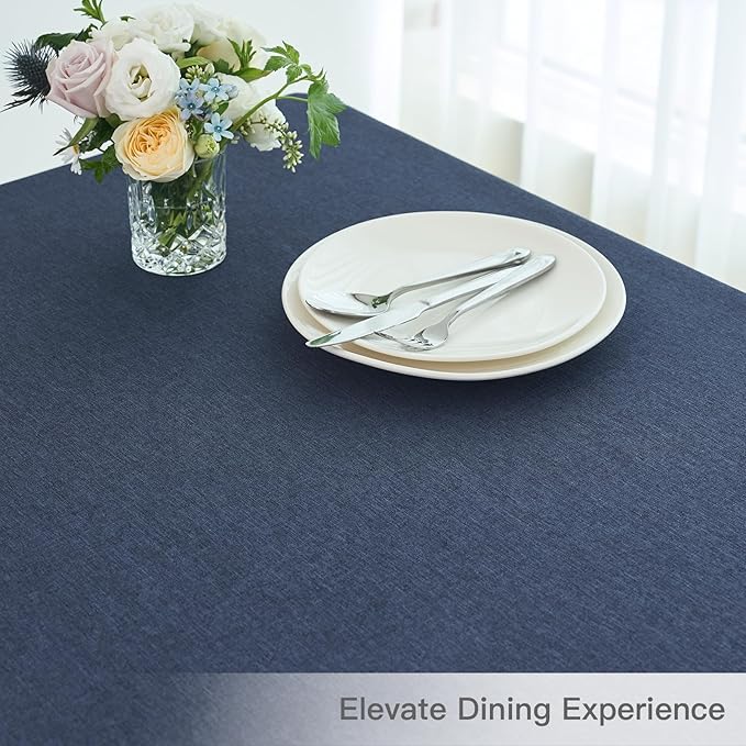 maxmill Rectangle Linen Texture Tablecloth Stain Proof Waterproof Wrinkle Free Washable Dining Table Cloth Wipeable Fabric Table Cover for Dining Room Farmhouse Tablecloths, 60 x 120 Inch, Navy Blue