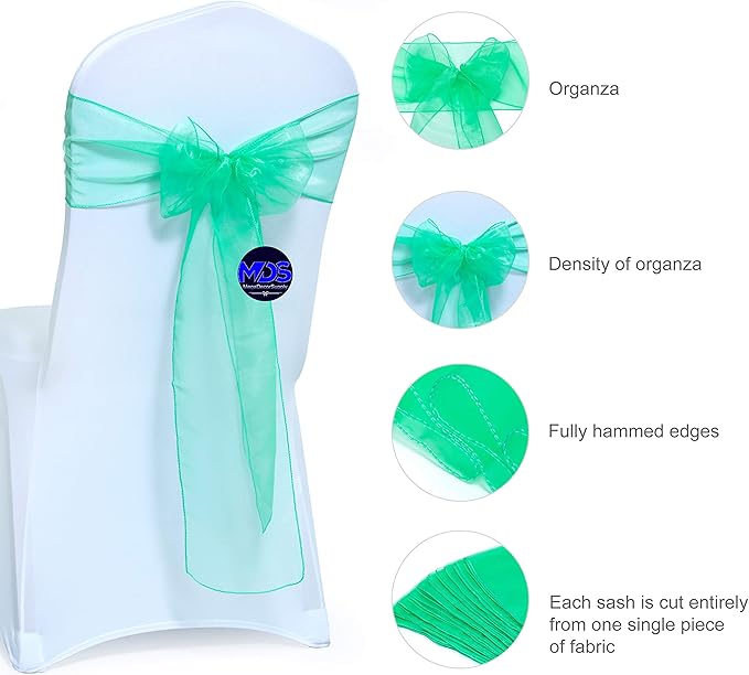 MDS Pack of 25 PCS Organza Chair Sashes Wider Dining Chair Bows Ribbon Tie Back for Wedding Party Birthday Bridal Shower Reception Event Banquet Home Chair Cover Decoration - Mint