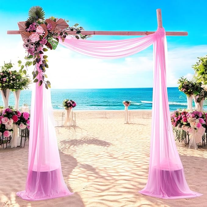 MDS Halloween Chiffon Draping Fabric - 2 Panel, 30" Wide x 50ft Long - Sheer Spooky Arbor & Canopy Drapery for Haunted House Backdrops, Party Ceilings, DIY Costumes & Themed Events - Bubblegum Pink