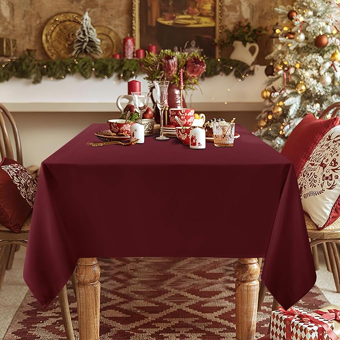 sancua 2 Pack Burgundy Tablecloth 60 x 120 Inch, Rectangle 8 Feet Table Cloth - Stain and Wrinkle Resistant Washable Polyester Table Cover for Dining Tables, Buffet Parties and Camping