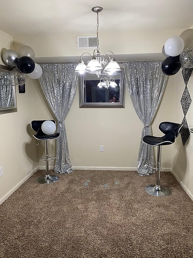 Silver Sequin Backdrop Curtains 2 Panels 4FTx8FT Wedding Photo Backdrop Drapes Glitter Birthday Bridal Party Curtains Sparkle Background Party Decor Curtains