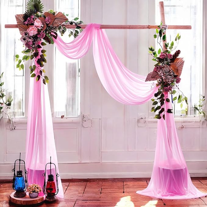 MDS Halloween Chiffon Draping Fabric - 2 Panel, 30" Wide x 20ft Long - Sheer Spooky Arbor & Canopy Drapery for Haunted House Backdrops, Party Ceilings, DIY Costumes & Themed Events - Bubblegum Pink