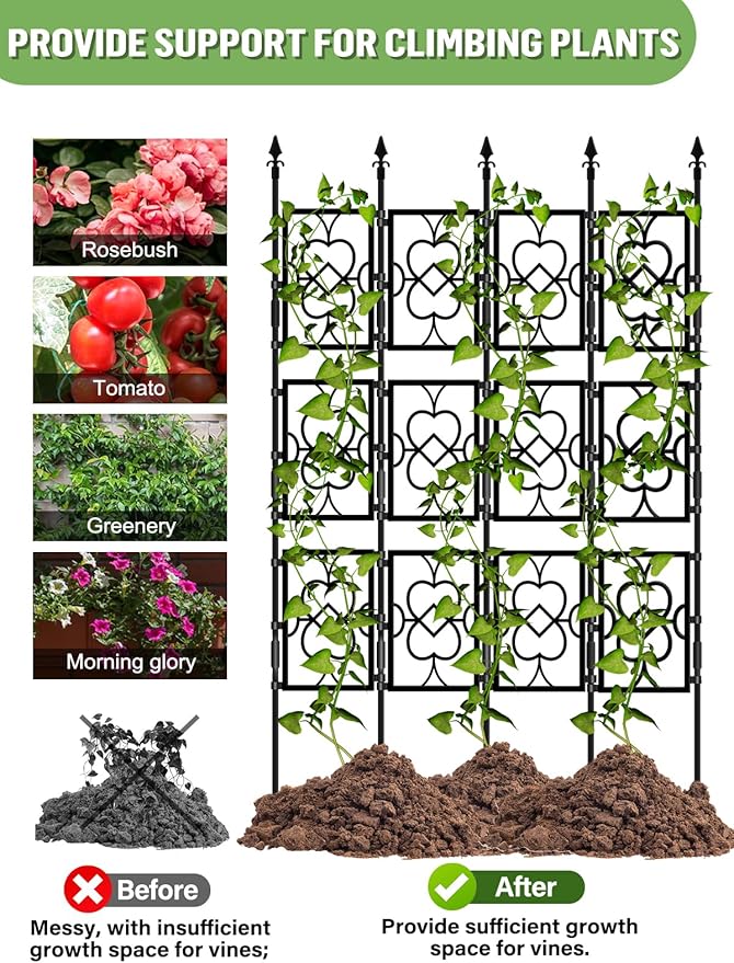 4 Sets Garden Trellis for Climbing Plants, Kalolary 5.5FT Plastic Love Screen Plant Trellis Frame for Potted Plants Rustproof Thicken Cucumber Trellis Stand for Vines Flowers Vegetable Indoor Outdoor