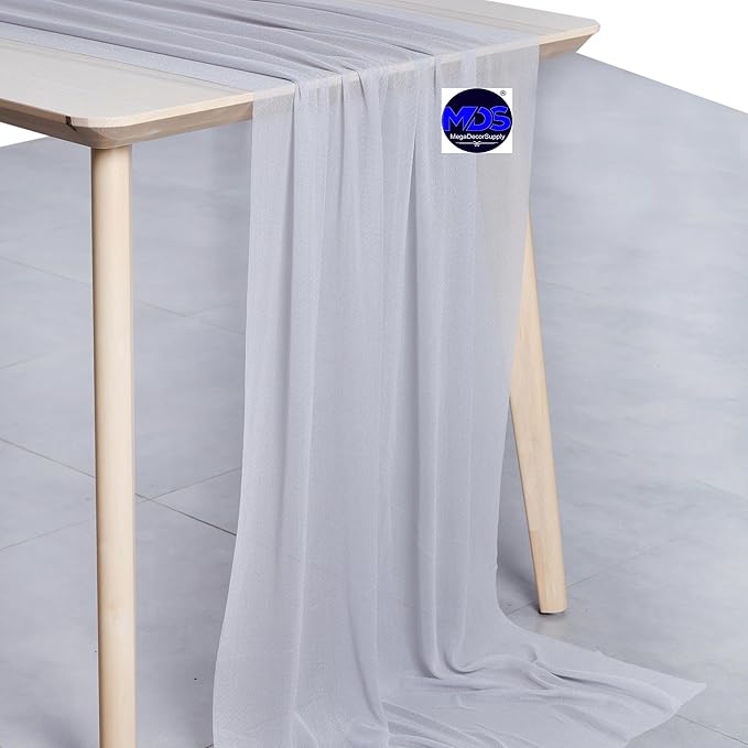 MDS 2 Pack 14ft Chiffon Table Runner 29 x 170 Inches Sheer Wedding Runner Romantic Rustic Table Runner for Wedding Decorations, Birthday Parties, Bridal Shower Party Arch Decor - Cool Gray