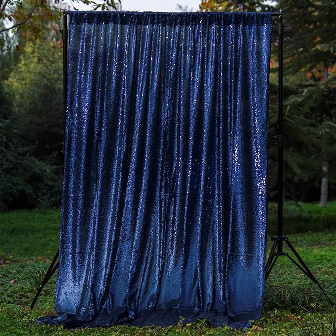 Navy Blue Sequin Backdrop Curtains 1 Panel 8FTx8FT Glitter Navy Blue Photo Backdrop Drapes Party Wedding Baby Shower Curtain Sparkle Photography Background Backdrop