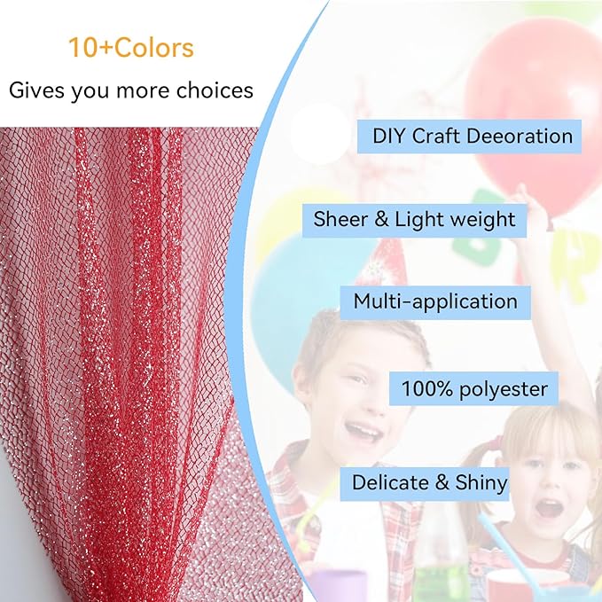 Glitter Tulle Fabric 56 Inch by 5.5 Yards Fabric Tulle Bolt for Wedding Christmas Decorations DIY White Tutu Baby Shower Table Skirt Ceiling Decor Birthday Party Craft Supplies-Pink