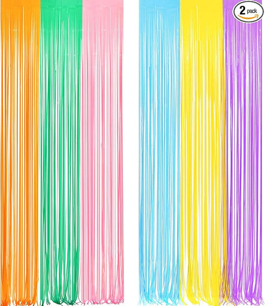 Pastel Tinsel Curtain Party Backdrop - GREATRIL Pastel Color Foil Fringe Curtain Photo Booth Streamers for Birthdays Easter Baby Bride Shower Unicorn Girls Party Decorations