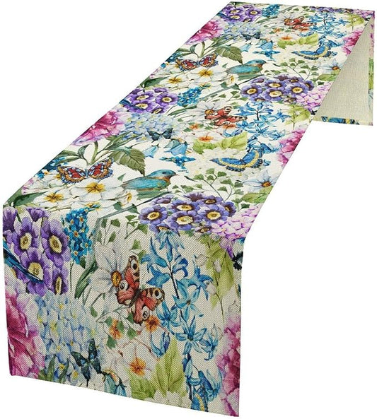 Brown Bird Floral Table Runner Spring Flower Kitchen Table Decoration Suitable for Family Dinner Decoration 13x108 Inch