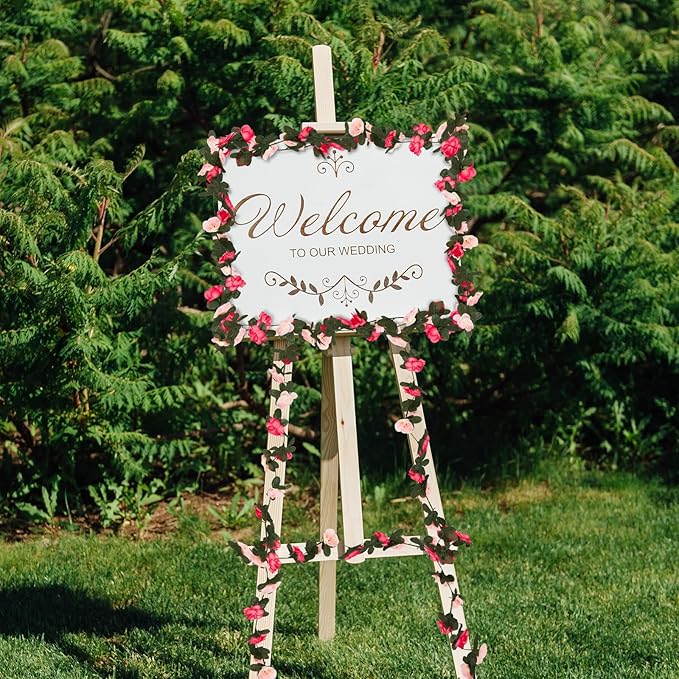 8 Pcs 65.6 Ft Flower Garland Rose Vines, Pink Rose Garland for Decoration, Flower Vine for Room Table Birthday Wedding Party Garden Wall Decor