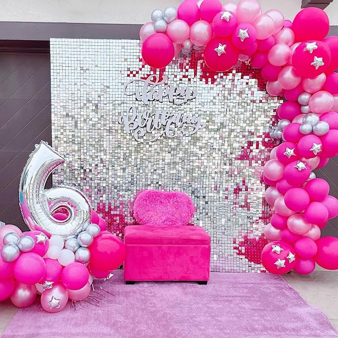 Qcity Silver Shimmer Wall Backdrop 30PCS, Black Back Not See-Through Design, Square Sequin Glitter Backdrop Panel, Perfect for Outdoor Events, Birthdays, Wedding and Party Decoration