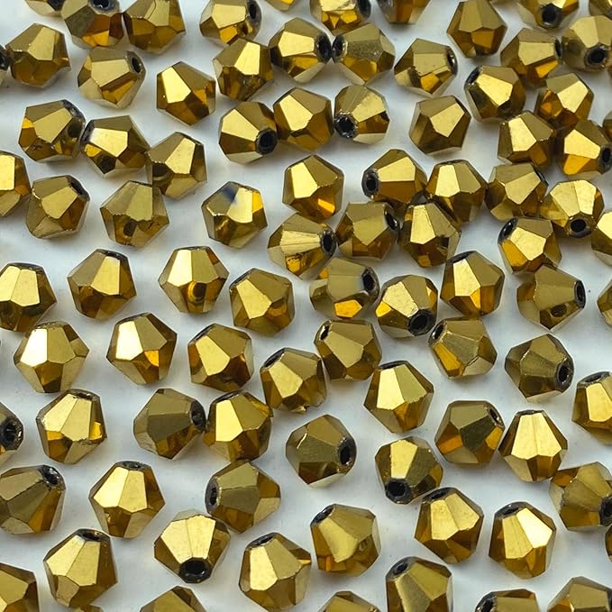 400pcs 4mm Bicone Crystal Glass Beads Loose Spacer Beads Faceted Craft Beads for Jewelry Making DIY Necklace Bracelet Earring Wind Chimes Suncatchers Ornamen(Mine Gold)