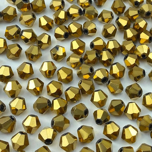 100pcs 8mm Bicone Crystal Glass Beads Loose Spacer Beads Faceted Craft Beads for Jewelry Making DIY Necklace Bracelet Earring Wind Chimes Suncatchers Ornamen(Mine Gold)
