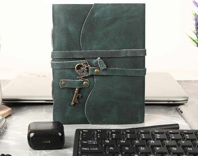 Leather Journal with Lined and Unlined Deckle Edge Paper 8x6 inch and Vintage Key | Handmade Writing Notebook Diary | Bound Daily Notepad for Men & Women Medium, Sketch/Writing pad for Artists