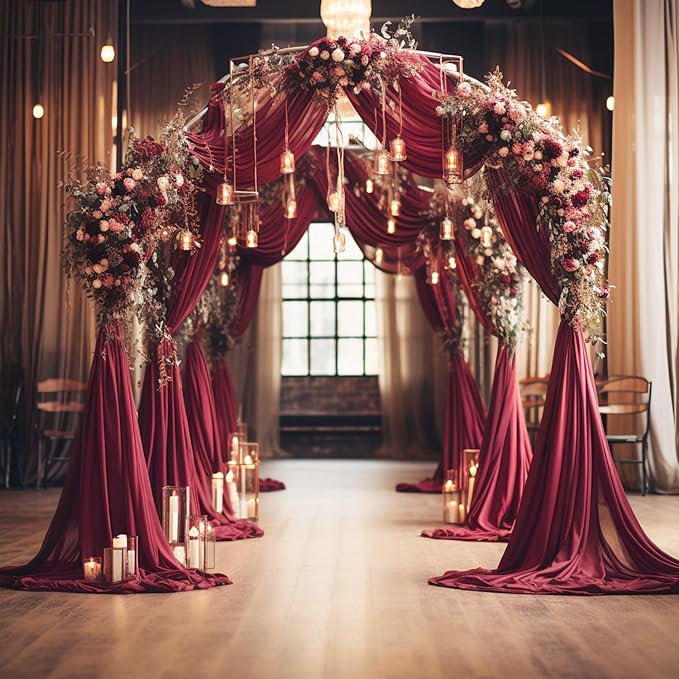 Wokceer Wedding Arch Draping Fabric - 28.7" x 20FT Burgundy Sheer Drapes Backdrop for Wedding Ceremony, Birthday Party, Bridal Shower Decoration