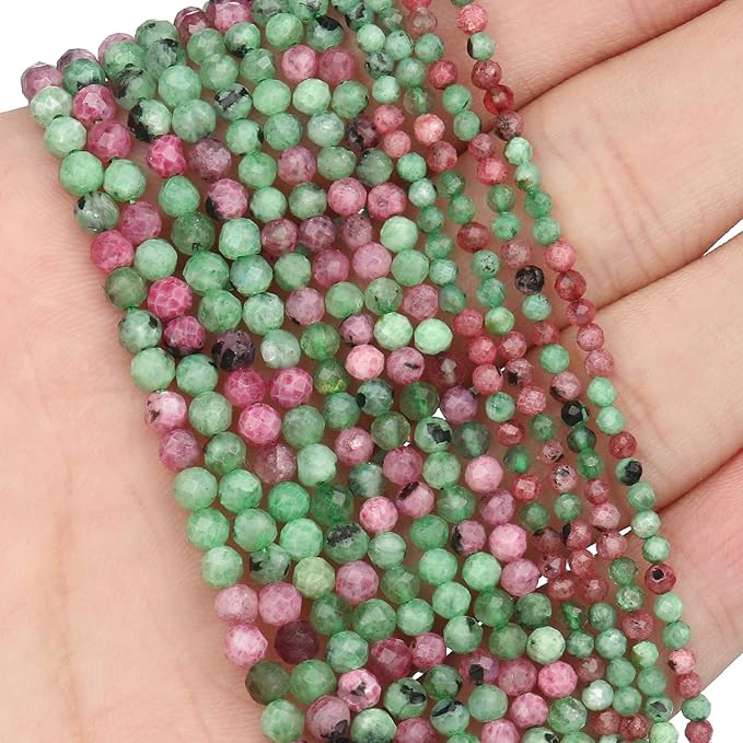 Song Xi 120pcs 3mm Natural Ruzy Zoite Gemstone Beads Faceted Round Loose Stone Beads for Jewelry Making