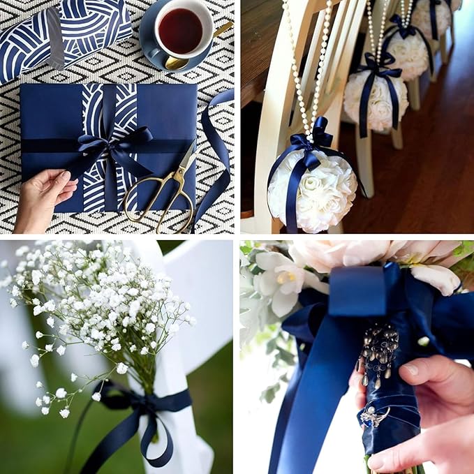 5/8 Inch Navy Blue Satin Ribbon 50 Yards Solid Fabric Ribbons for Gift Wrapping, Crafts and DIY Projects, Bows Making, Wedding, Party, Holiday Decor