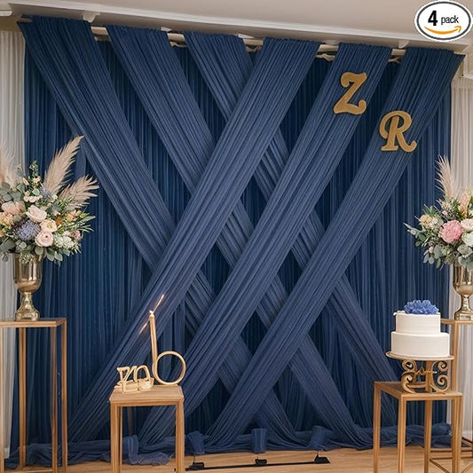 20×12ft Navy Blue Wrinkle Free Backdrop Curtain for Wedding Parties, 4 Panels 5×12ft Long Soft Silky Polyester Backdrop Drapes Photo Back Drop Curtains for Birthday Photography Background Cloth