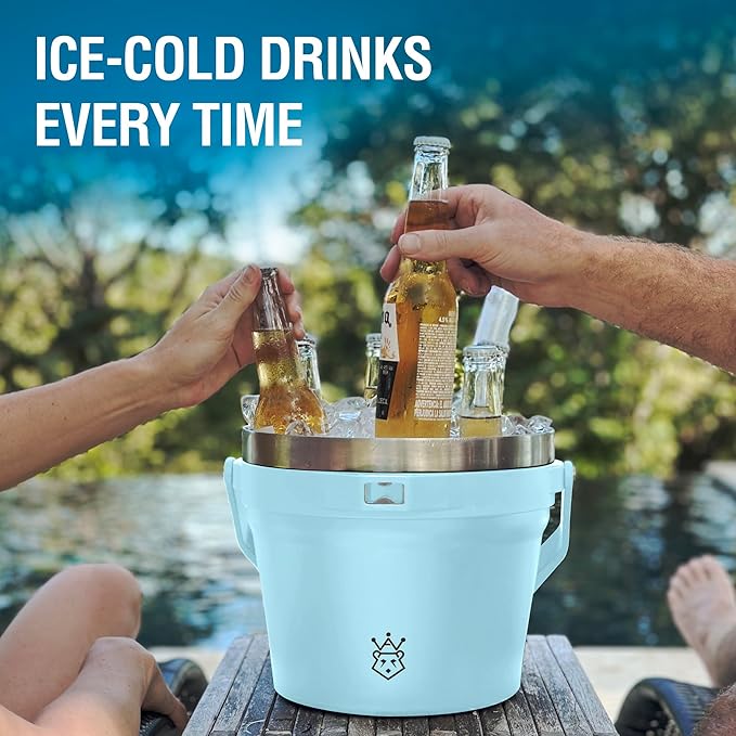 Insulated Ice Bucket with Lid & Scoop-XL Double-Walled, bar Essentials for Entertaining, Holiday Party, Stainless Steel Wine Chiller, Beverage Tub with Handle, Bottle Opener, Great Gift(Ocean Blue)