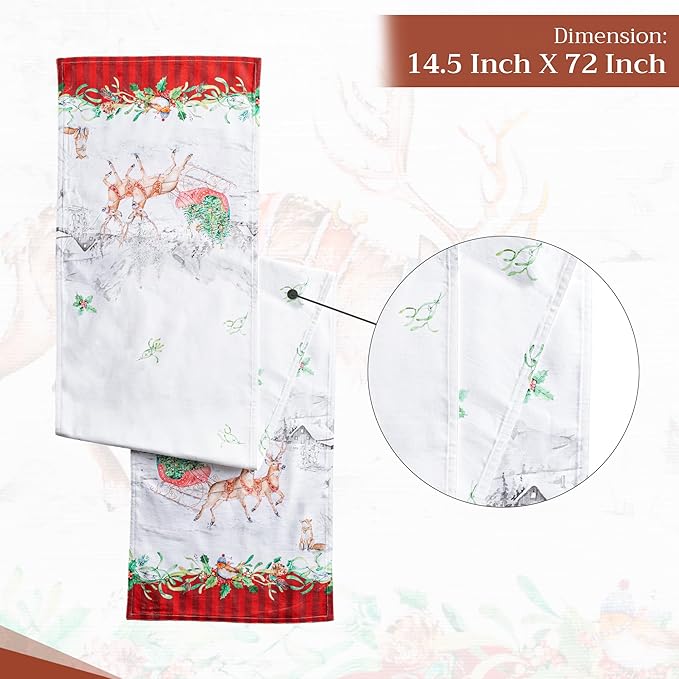 Maison d' Hermine Table Runner 100% Cotton Double Layer Table Runners 72 inches Long for Thanksgiving Christmas Decorations Home Kitchen Dining Party Wedding (Christmas Tradition, 14.5" x 72")