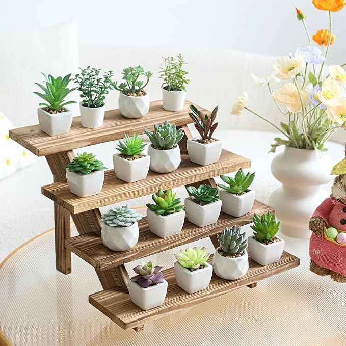 SwallowLiving Wooden Rustic Cupcake Stand for 24 Cupcakes, Stepped Wood Display Stand for Weddings, Tiered Party Table Display Riser for Food , Dessert, Cookie, Decor, Craft Show, Burnt