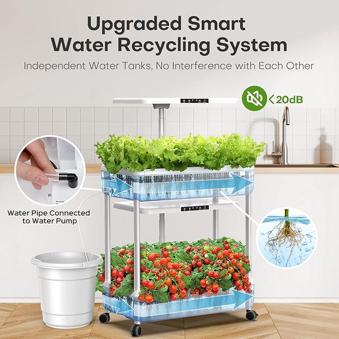 Ahopegarden Hydroponics Growing System Indoor Garden, 44 Pods Plant Herb Garden Germination Kit with LED Grow Light, 20L Double-Layer Large Capacity Hydrophonic Planter Grower for Vegetable Fruit