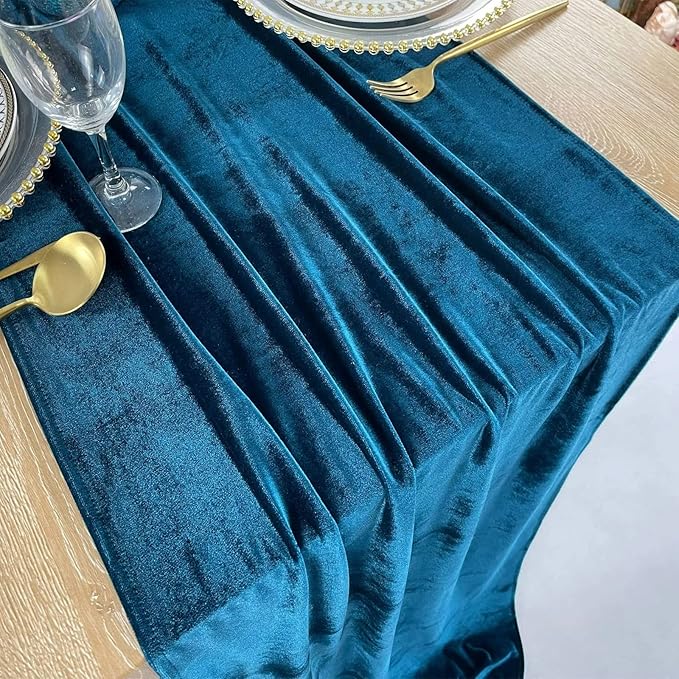 Luxurious Velvet Table Runner, 10ft Wedding Reception Decorations, 20x120inch Soft Velvet Fabric, Table Linen Overlay, Wedding Table Runners (Teal Blue, 20X120inch, 5pack)