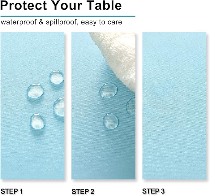 Hiasan Waterproof Tablecloth Rectangle - Washable Fabric Table Cloth for Dining Room Kitchen Birthday Party and Outdoor Use, Sky Blue, 60 x 140 Inch
