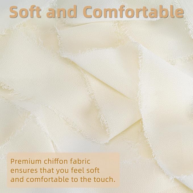 Ivory Handmade Chiffon Ribbon,1.5Inch x 3 Rolls Total 24 Yards Ivory Fringe Chiffon Silk Ribbon,for Wrapping Wedding Invitations,Bridal Bouquets,DIY Crafts,Home Decor and More