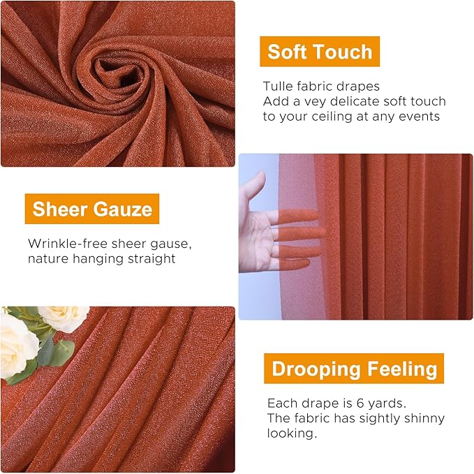 Wedding Arch Draping Fabric 6 Panels 28.7" x 20FT Terracotta Sheer Chiffon Backdrop Drapes for Wedding Ceremony Birthday Party Bridal Shower Outdoor Decoration