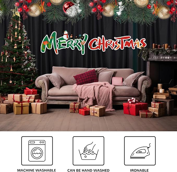 MEETSKY Black Backdrop Curtains for Parties - 10ft x 8ft Party Photo Background Curtain Rod Pocket Fabric Drapes Panels for Boys Birthday Holiday Home Halloween Decoration, 5ft x 8ft, 2 Panels