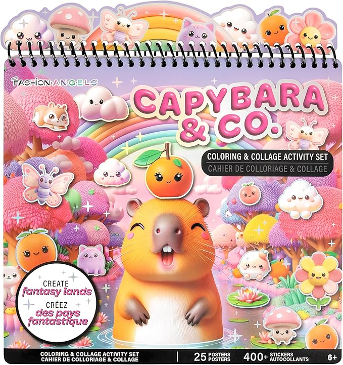 Fashion Angels Capybara & Co. Collage Activity Set, Includes 8 Sticker Sheets, 10 Sticker-by-Number Posters & 15 Drawing Pages, for Ages 6+