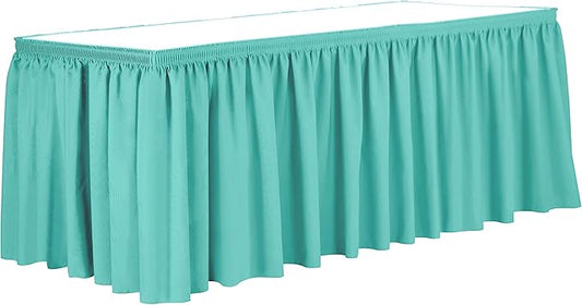 Ultimate Textile Pleat Polyester Fabric Table Skirt - Machine Washable Flame Resistant with Clips for Events, Weddings & Trade Shows, Cut & Sewn in Paterson, NJ - Caribbean, 17' Shirred Pleat